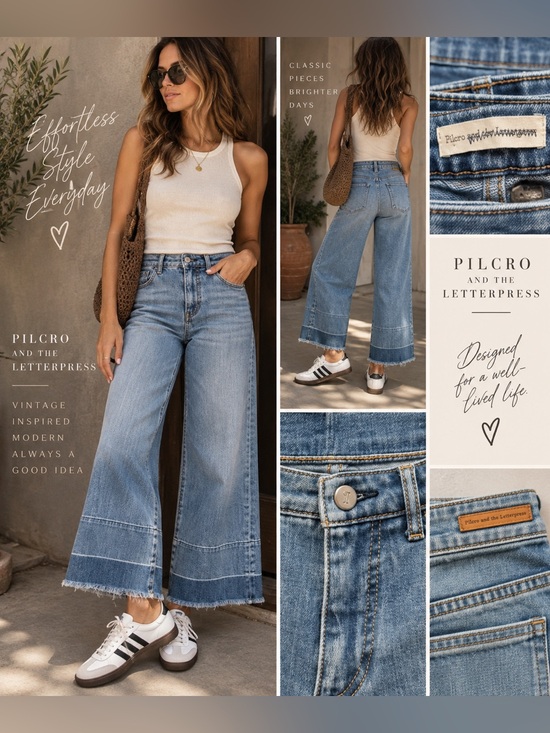 Pilcro Denim - Pilcro and the Letterpress Wide Leg Crop Jeans Raw Hem Medium Wash 29